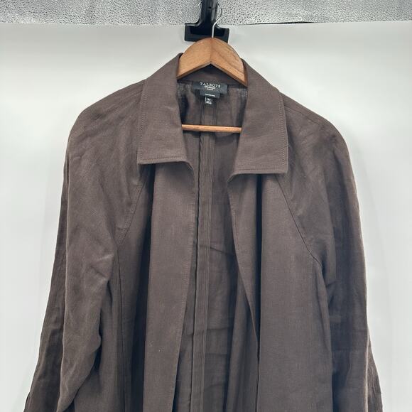 Talbots Jacket Womens 3X Brown Irish Linen Flowy Minimalist Lagenlook Boxy - Picture 2 of 9